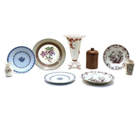 18th century and later ceramics, comprising two pairs of 18th century English Delft plates, one pair in manganese the other i