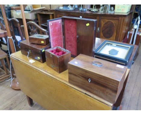 A 19th century mahogany apothecary box, with fitted interior and drawer, lacks bottles, 16.5cm wide, 19cm high, a brass inlai