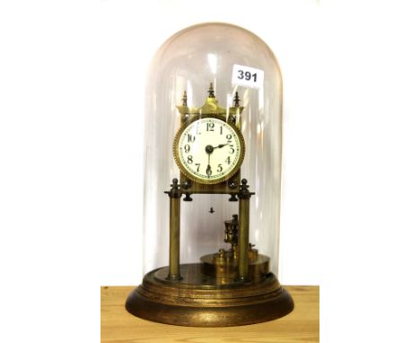 An ornate four hundred day brass mantle clock and dome, H. 32cm.