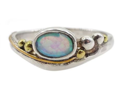 Silver and 14ct gold wire opal ring, stamped 925