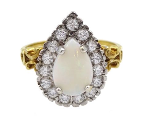 Silver-gilt opal and cubic zirconia cluster ring, stamped Sil