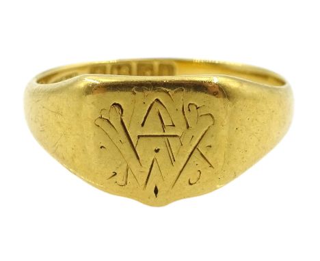 Edwardian 18ct gold signet ring, London 1906