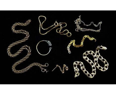 9ct gold chains and a 18ct gold ring, all stamped or tested