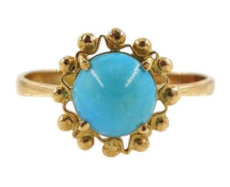 Gold circular turquoise ring, stamped 14K