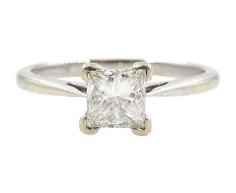 White gold single stone princess cut diamond ring, stamped 18ct, diamond approx 0.75 carat with 2011 receipt 