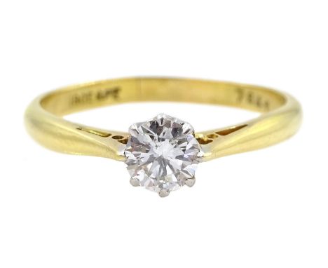 Gold single stone round brilliant cut diamond ring, stamped 18ct &amp; Pt, diamond approx 0.35 carat