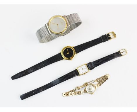 A lady's vintage Rotary 17 jewels Incabloc 9ct gold wristwatch, the round pearlescent dial with tapered baton markers, with a