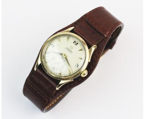 A gent's vintage Omega automatic wristwatch, the round cream dial with Arabic and baton numerals and subsidiary dial to six '