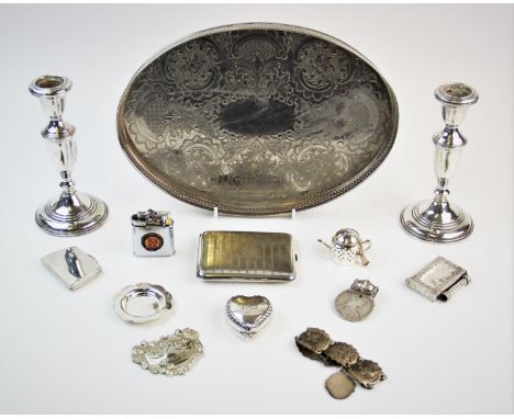 A selection of silver and silver plated items, to include, a George V silver cigarette case, Henry Williamson Ltd, Birmingham