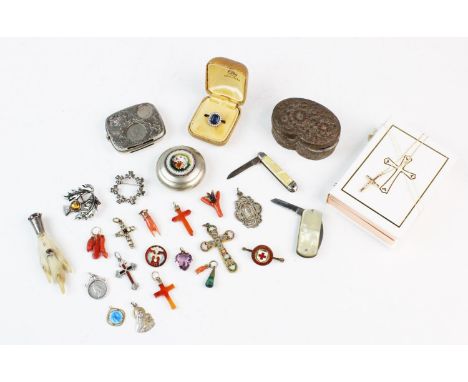 A selection of antique and contemporary jewellery and accessories, to include, a yellow metal crucifix pendant, measuring 1.6