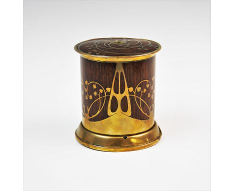 An early 20th century German Art Nouveau caddy, in the manner of Erhard and Sohne, the rosewood veneered cylindrical caddy in