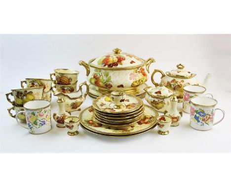 A Hammersley Autumn Gold part service, comprising; six dinner plates, a large tureen, a salt and pepperette, a teapot and cov