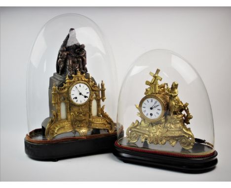 A late 19th century French gilt metal mantel timepiece, with an 8cm white enamel dial and single train movement stamped 'P R'