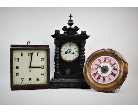 A 19th century postman's alarm wall clock, by Lovejoys of Wimbledon, the 17cm enamelled dial with pink chapter ring within a 