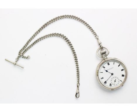 A silver open-face pocket watch by William Crow, Stratford. E, the round white enamel dial with black Roman numerals and subs