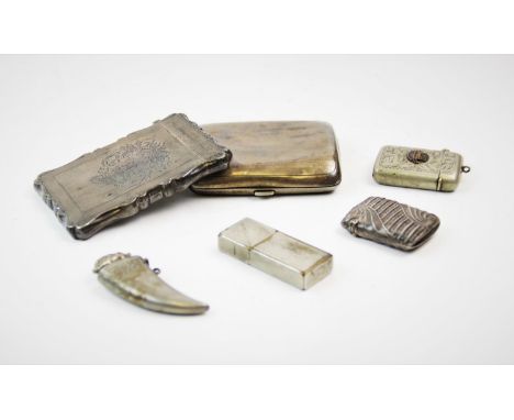 A selection of silver and silver coloured items, to include, a Victorian silver calling card case, Colen Hewer Cheshire, Birm