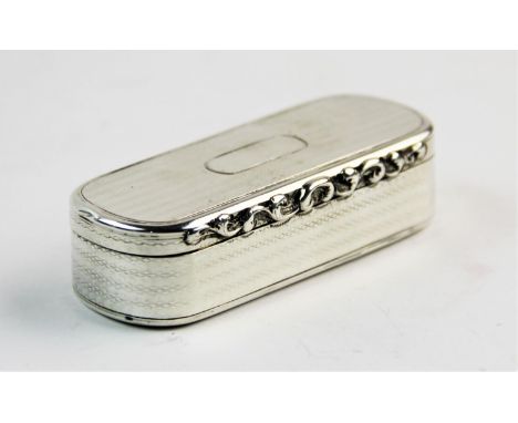 A William IV silver snuff box, Taylor & Perry, Birmingham 1837, of rounded rectangular form, the engine turned body with scro