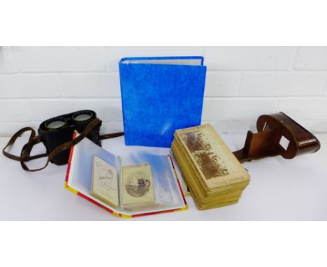 A Victorian stereoscopic viewer together with approximately sixty cards, a collection of Victorian cabinet cards and cartes d