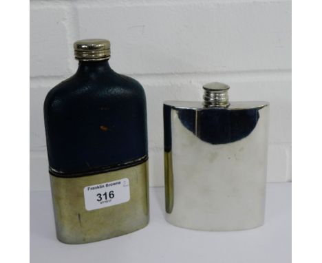 A pewter and glass hip flask, together with another, (2) 