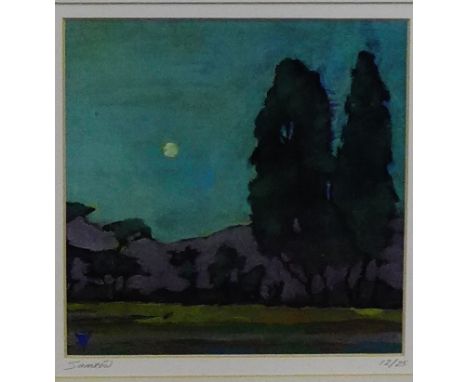 Dennis Sumrow  'Last Light Fading' Screen print, limited Edition No. 12/25,  signed in pencil bottom right, in a glazed eboni