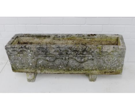 A garden trough planter of rectangular form, with celtic knotwork pattern in relief, 42 x 105cm
