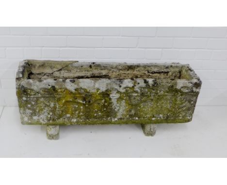 A garden trough planter of rectangular form, with celtic knotwork pattern in relief,  42 x 105cm 