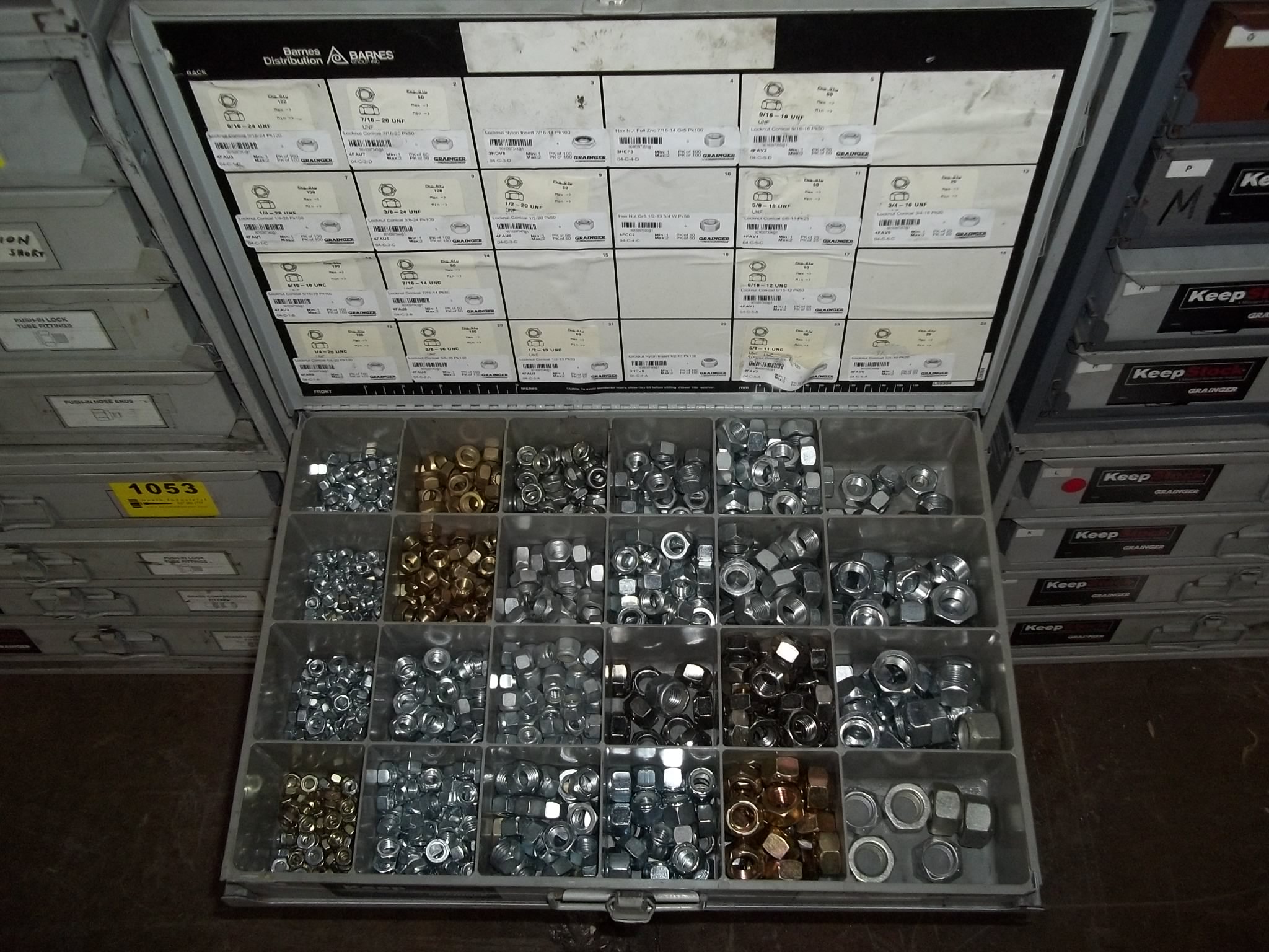 GRAINGER KEEPSTOCK 4DRAWER STEEL STORAGE W/CONTENTS SCREWS