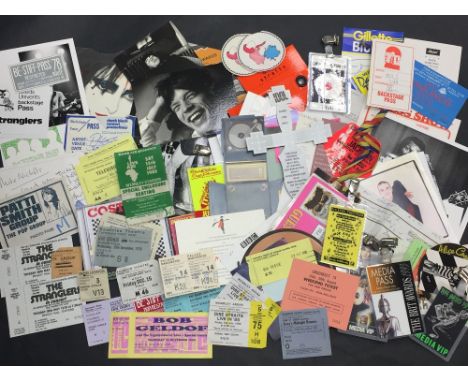 TICKETS - PASSES - MEMORABILIA - a range of items from various bands of the 70s and 80s to include Be Stiff satin cloth passe