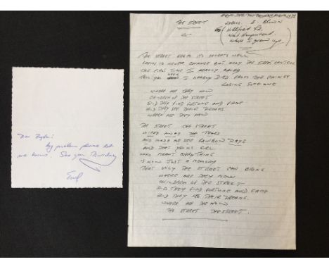 ERROL BROWN HOT CHOCOLATE - handwritten lyrics by Errol Brown of Hot Chocolate for 'The Street' on lined A4 paper by Errol Br