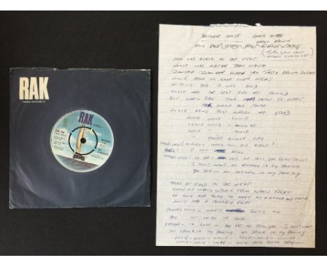 ERROL BROWN HOT CHOCOLATE - handwritten lyrics by Errol Brown of Hot Chocolate for 'Brother Louie', dedicated 'to the girls w