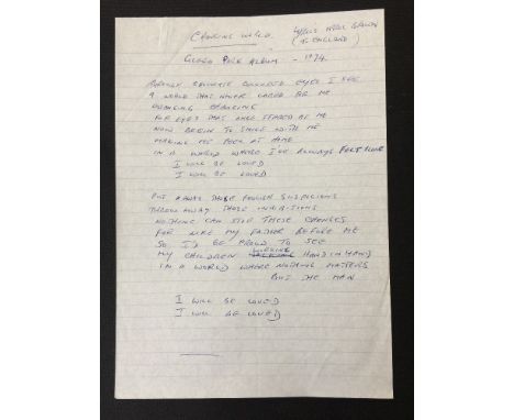 ERROL BROWN HOT CHOCOLATE - handwritten lyrics by Errol Brown of Hot Chocolate for 'Changing World' for the Cicero Park Album
