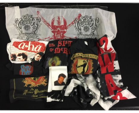 T-SHIRTS - 4 t-shirts and accessories to include a U2 War banner / flag, a The Sisters of Mercy t-shirt, an a-ha t-shirt, Str