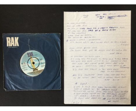 ERROL BROWN HOT CHOCOLATE - handwritten lyrics by Errol Brown of Hot Chocolate for 'Emma' dedicated 'to mum' including the ac