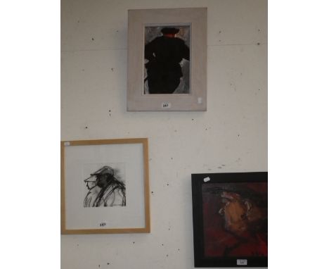 Serena Searight: An oil on canvas portrait of a farmer and two other similar works