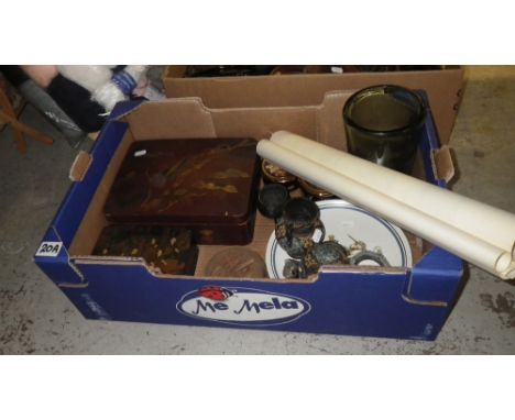 An Oriental lacquered box, a Poole pottery "Portland" plate and similar items