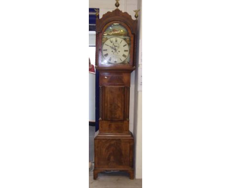 A 19th century figured mahogany longcase clock, the painted dial inscribed "T. D. Pinkstone Tiverton"