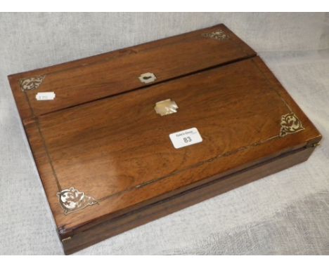A 19th century rosewood writing slope with mother-of-pearl inlay