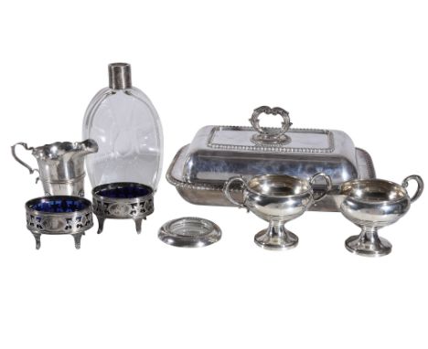  A collection of silver,   to include: a pair of George III silver oval salts by Peter  &  Ann Bateman, London 1795, with ree