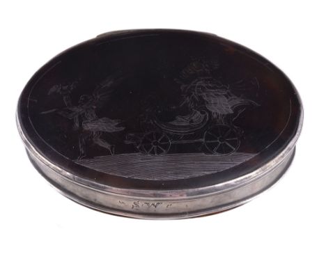 Ω [Passage of Time] A George IV silver mounted tortoiseshell oval snuff box by Thomas Blagden &amp; Co., Sheffield 1825, the 