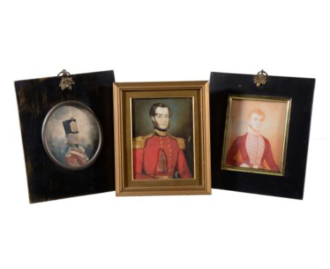 Ω Three British army miniature portraits, comprising: English School (circa 1835) Portrait of a young officer of the 50th? Fo