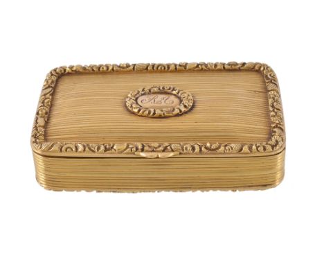  A gold coloured rounded rectangular snuff box conversion,   unmarked, second quarter 19th century, the cover with a later ap