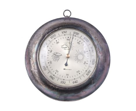  An aneroid wall barometer in an Italian silver coloured frame by Bartolini Bartolozzi  &  C.,   Florence, post 1968 .800 sta