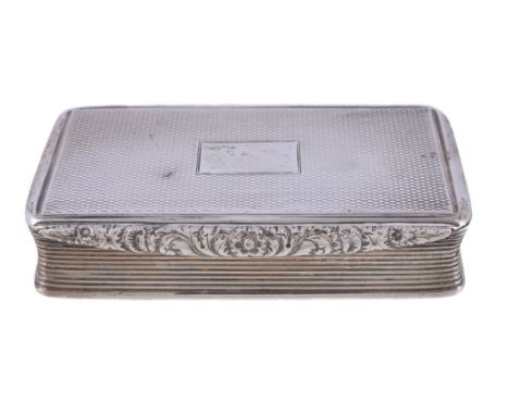  A William IV or early Victorian silver rectangular snuff box by Joseph Willmore,   Birmingham 1837, the cover and base engin