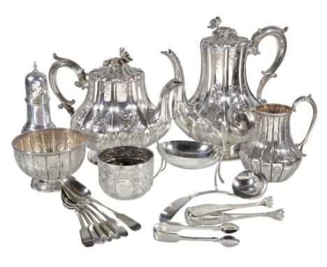  Five silver items and various plated wares,   including: a Victorian baluster cream jug and a footed sugar basin by Richard 