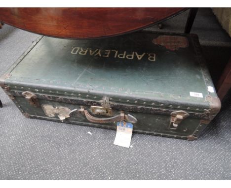 A mid 20th century travel case, with an RAF Gibraltar ticket attached