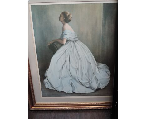 A print, after Joanne Pemberton Longman, blue lady on chaise, monogrammed and dated 1969