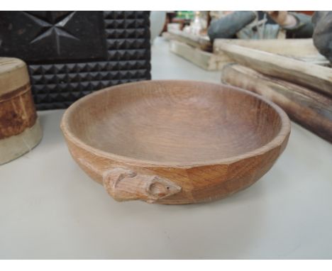 A Robert Thompson of Kilburn "Mouseman" adzed bowl, having typical carved mouse