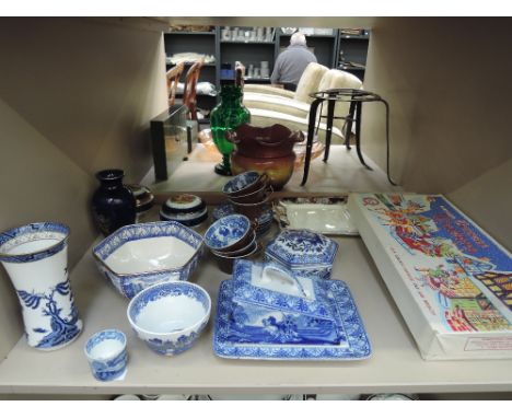 A selection of ceramics and miscellaneous including Ringtons tea bowl, Cauldon cheese dish, Booths Old Willow vase, vintage c