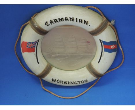 A circular sketch, The Carmanian, Workington, framed in the form of a painted life belt