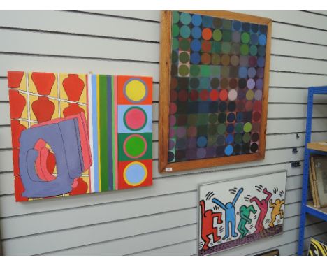 An oil painting, abstract study and an oil painting abstract spots, 1970's and a print after Soulage